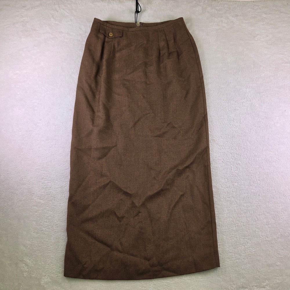 F.L. Malik Brown Diagonal Weave Maxi Skirt Vintage Size 12 Made in USA 520009